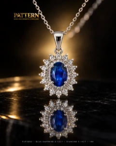 Diamond & Blue Sapphire Halo Pendant with Chain in 18K White Gold — image 2