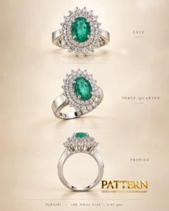 Diamond & Emerald Halo Ring in 18K White Gold — image 4