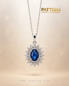 Diamond & Blue Sapphire Halo Pendant with Chain in 18K White Gold — image 5