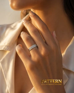 Trilogy Three-Row Natural Diamond Band in 18K White Gold — image 4