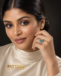 Diamond & Emerald Halo Ring in 18K White Gold — image 2