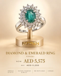 Diamond & Emerald Halo Ring in 18K White Gold — image 8